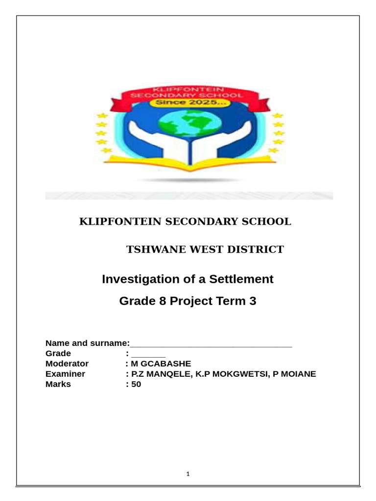 Grade 8 Settlement Investigation Project | PDF | Learning | Land Use