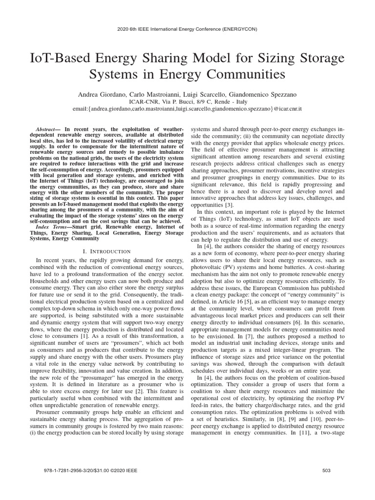 IoT Energy Sharing Model for Storage Sizing | PDF | Photovoltaics ...