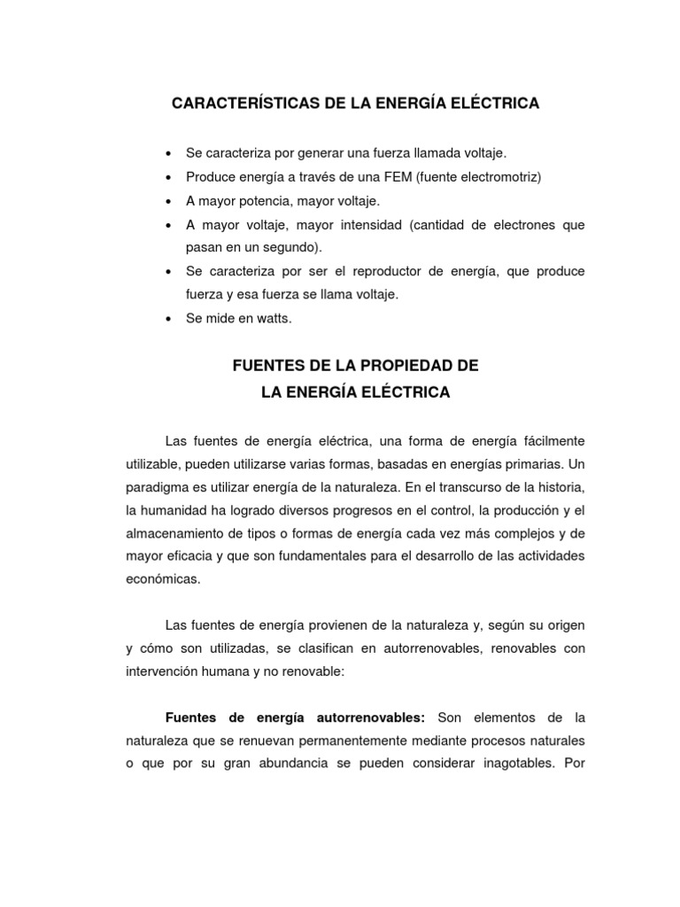 Características de la Energía Eléctrica | PDF | Energía renovable ...