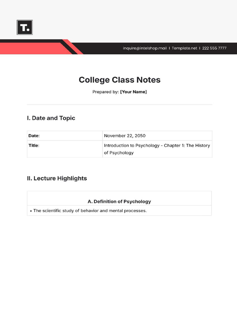 College Class Notes Template Edit Online | PDF