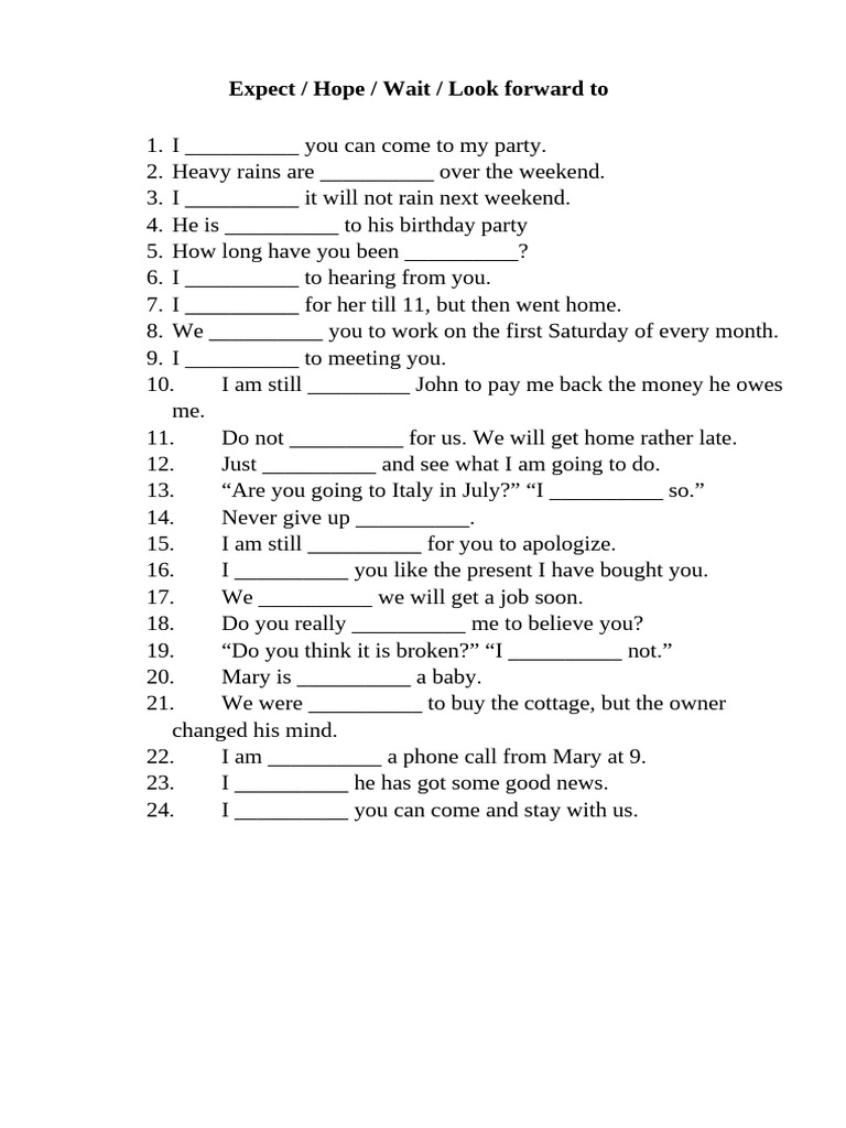 Exercise - Expect, Hope, Wait, Look Forward To +1 | PDF