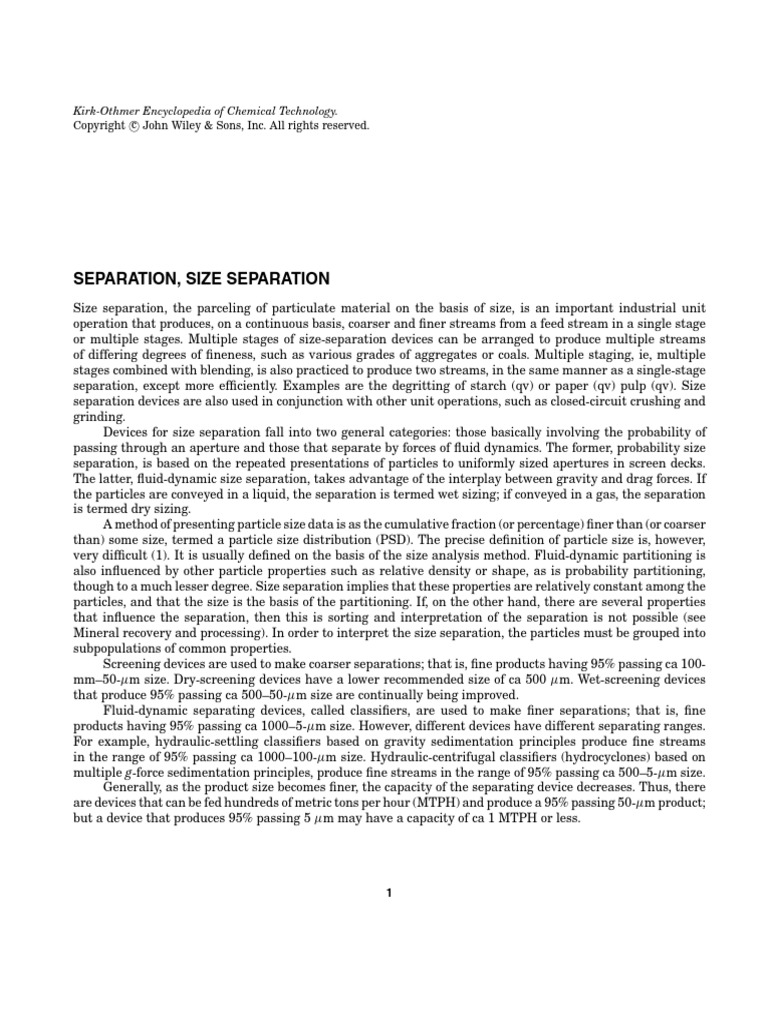 Size Separation in Chemical Technology | PDF | Applied And ...