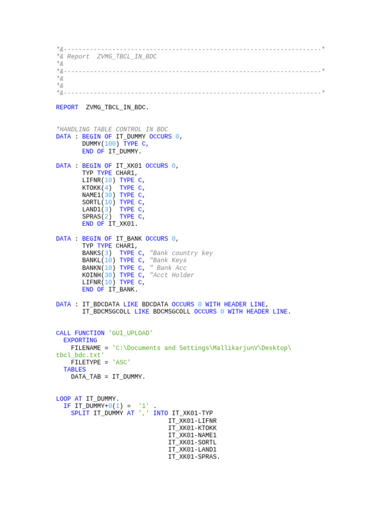 BDC Table Control Handling Report | PDF | Computer Data | Computing
