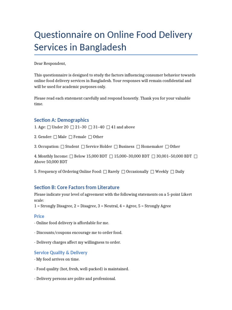 Online Food Delivery Survey in Bangladesh | PDF | Loyalty Program ...