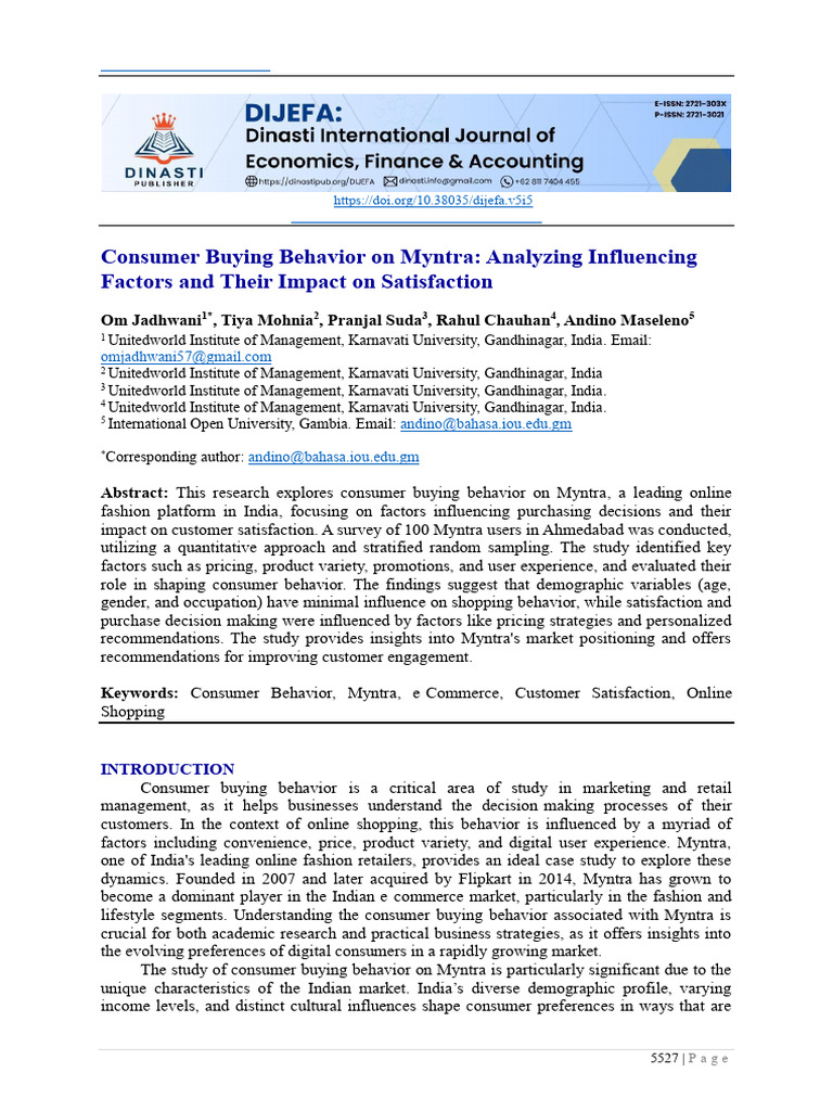 Myntra Consumer Behavior Analysis 2024 | PDF | Consumer Behaviour ...