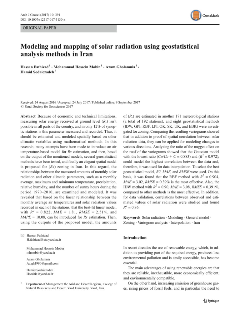 Solar Radiation Modeling in Iran | PDF | Interpolation | Subtropics