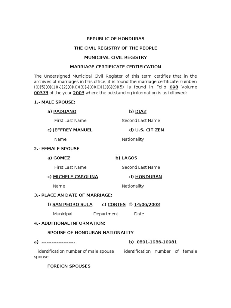 Marriage Certificate  PDF With Mexican Marriage Certificate Translation Template