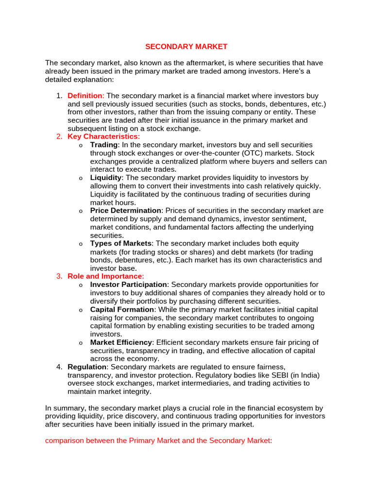 CHP - 4 Secondary Market Notes | PDF | Stocks | Investing