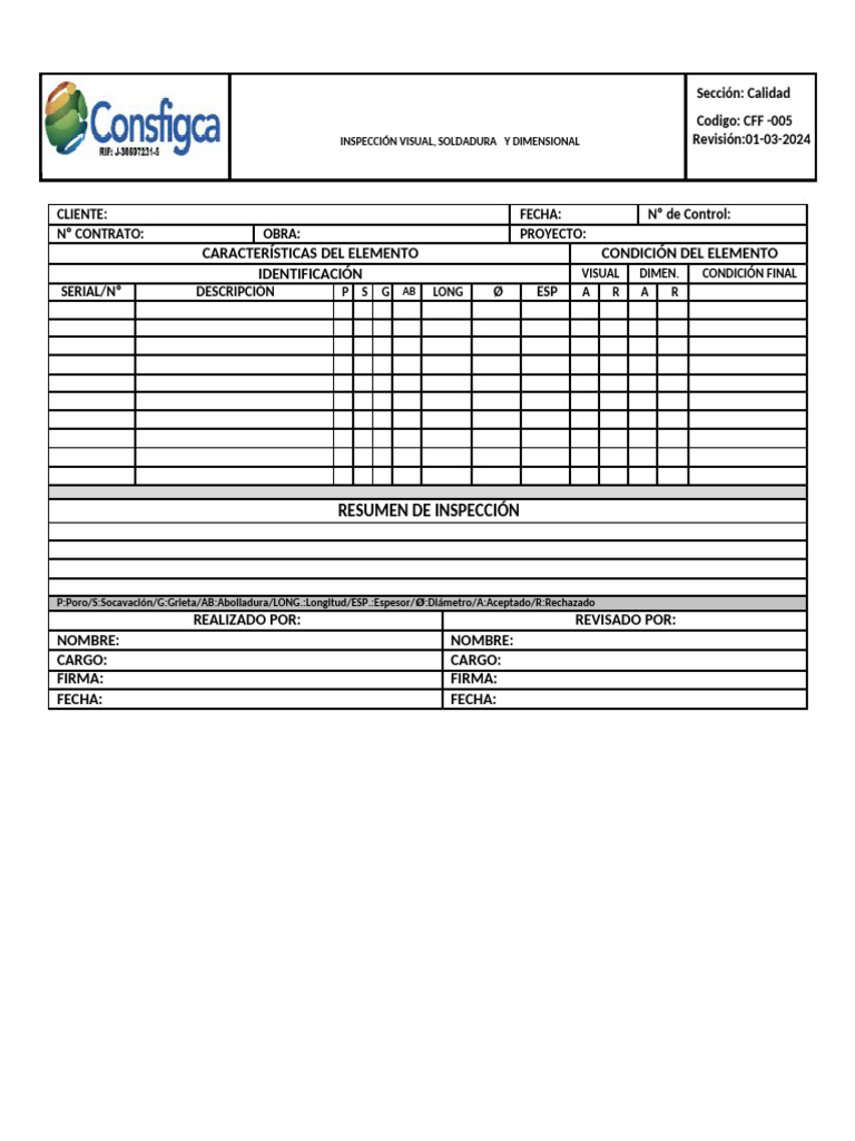 Formato de Inspeccion Dimensional y Soldadura | PDF