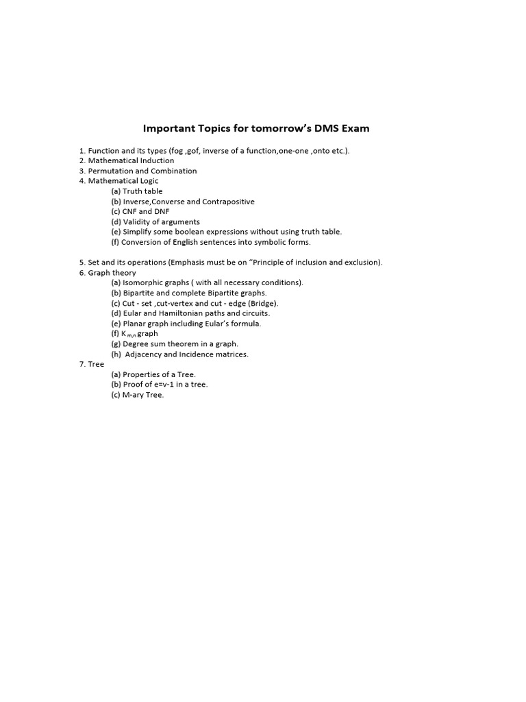 Important Topics For DMS - 2025 | PDF