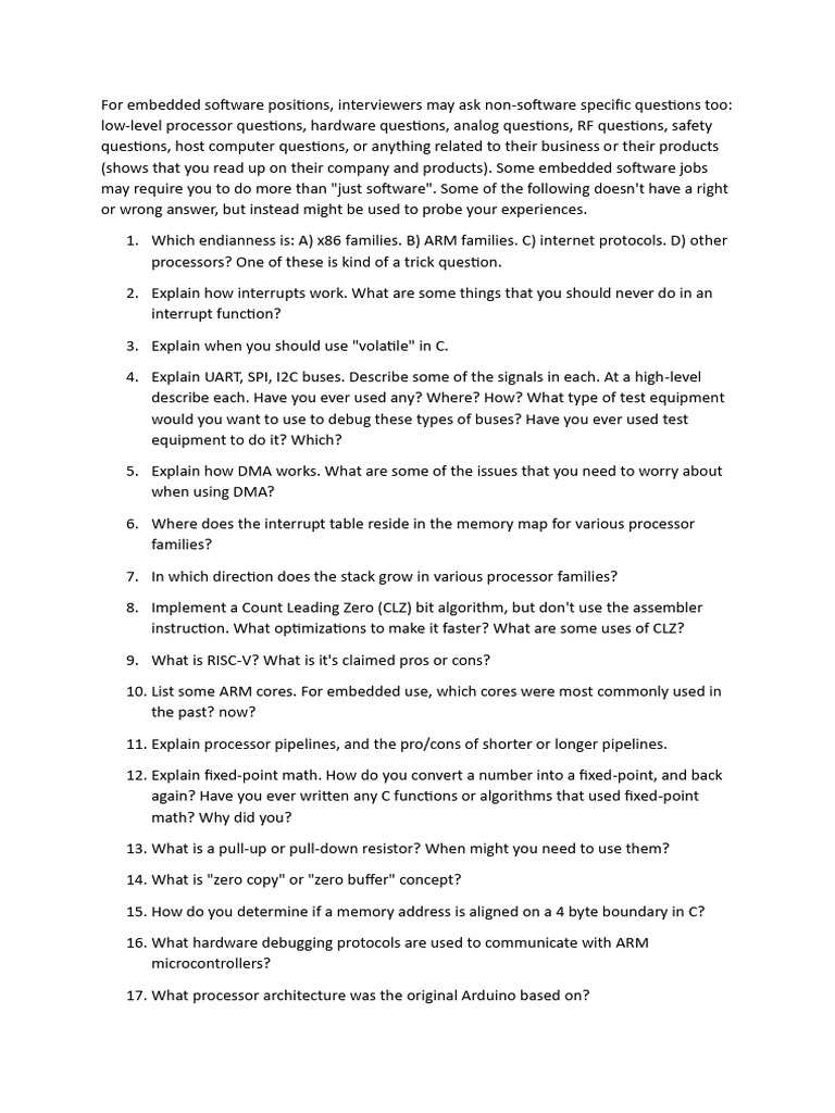 Essential Embedded Software Interview Questions | PDF | Embedded System ...