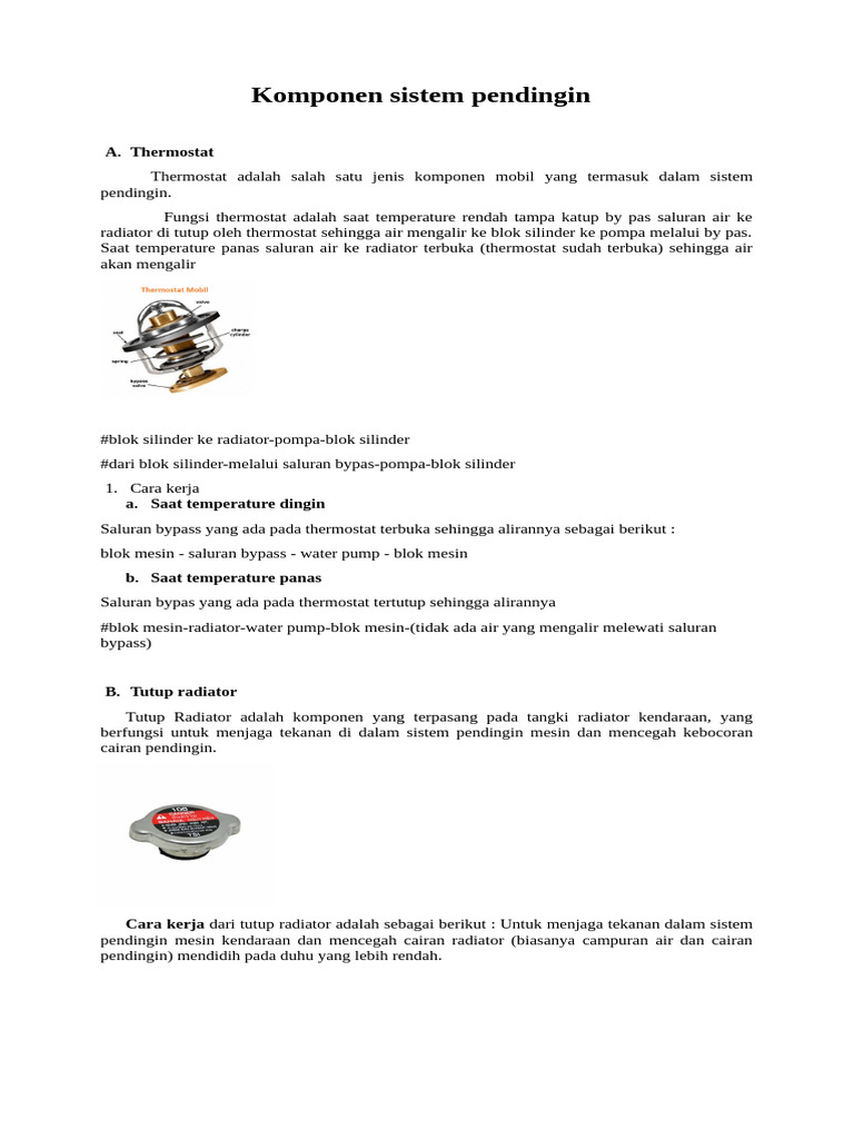 Komponen Sistem Pendingin (Thermostat, Tutup Radiator, Reservoir Tank ...