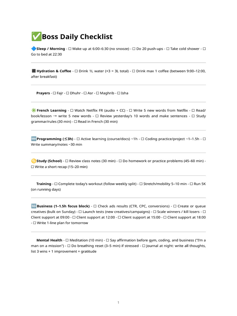 Daily Checklist for Productivity | PDF