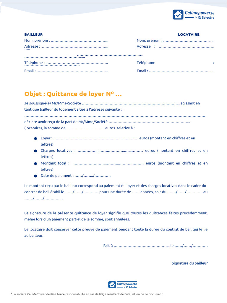 Modèle de Quittance de Loyer PDF | PDF