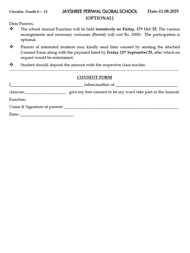 Annual Function Details for Parents | PDF
