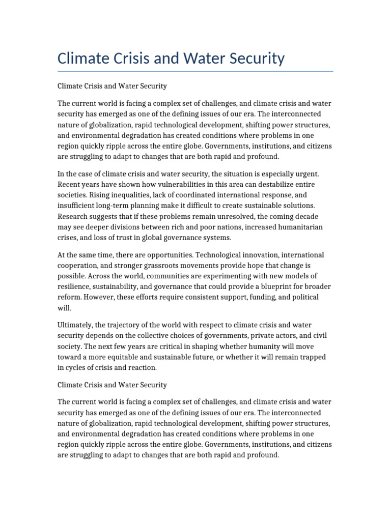 Climate Crisis Impact on Water Security | PDF | Water Security | Governance