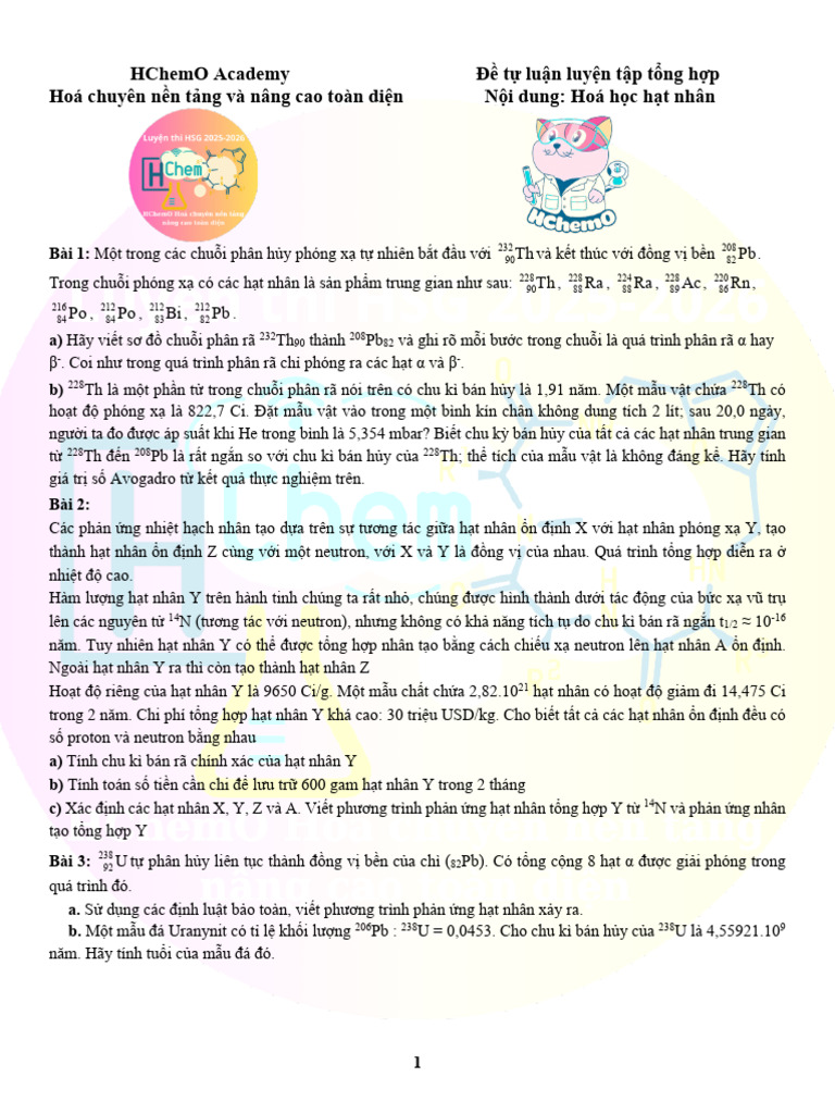 Hchemo Luyen Tap Tu Luan Tong Hop Hoa Hoc Hat Nhan 1 | PDF