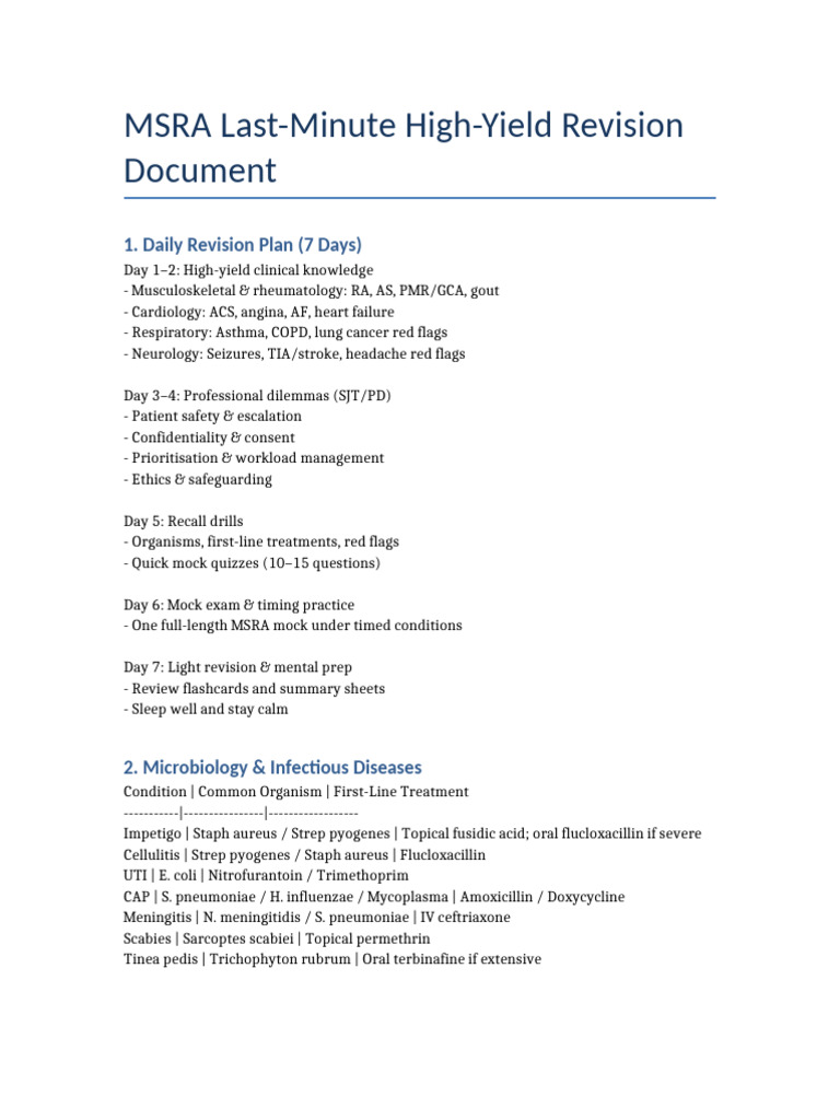 MSRA High Yield Revision | PDF | Pneumonia | Medicine