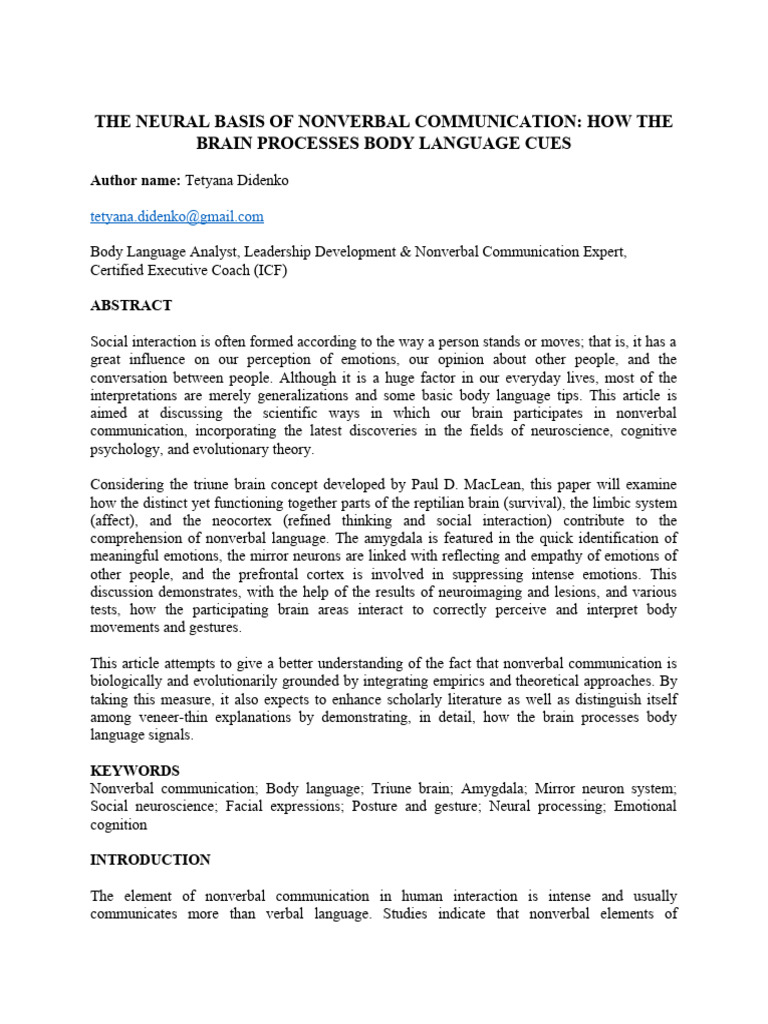 The Neural Basis of Nonverbal Communication How The Brain Processes ...