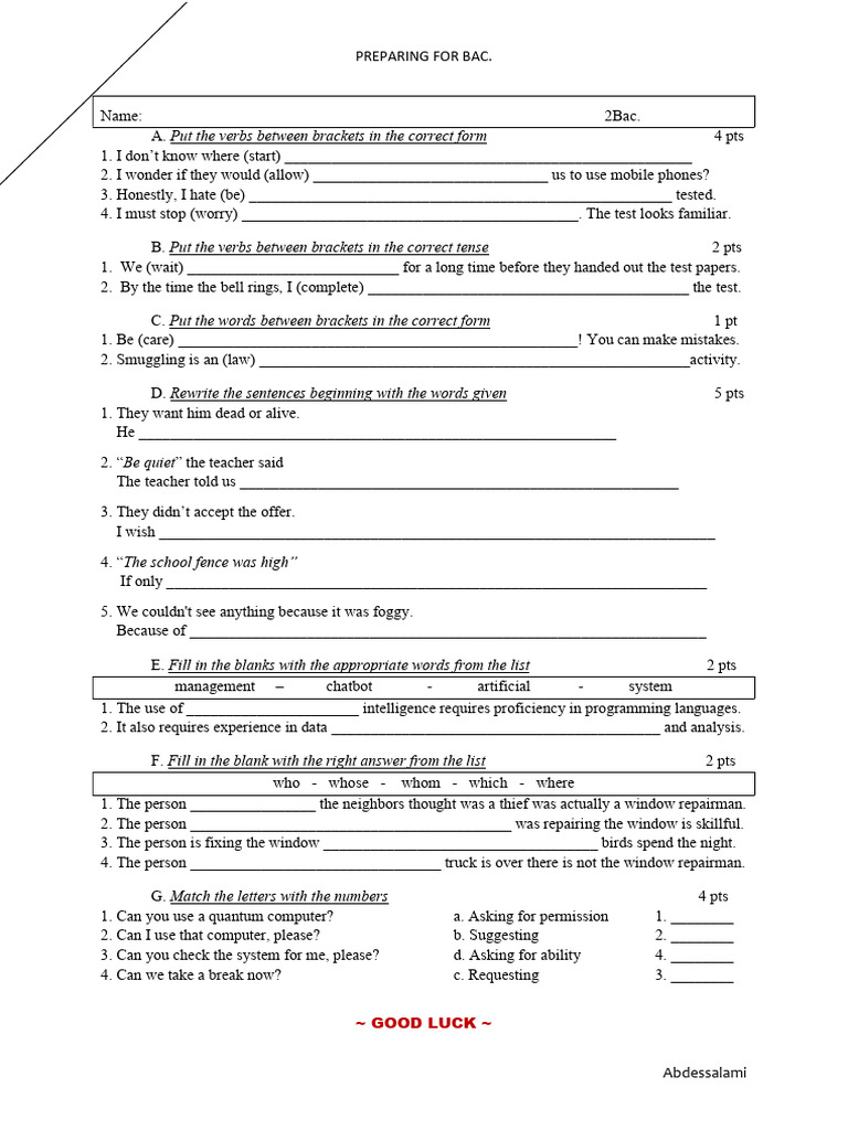 BAC Exam Preparation Exercises | PDF | Syntax | Grammar