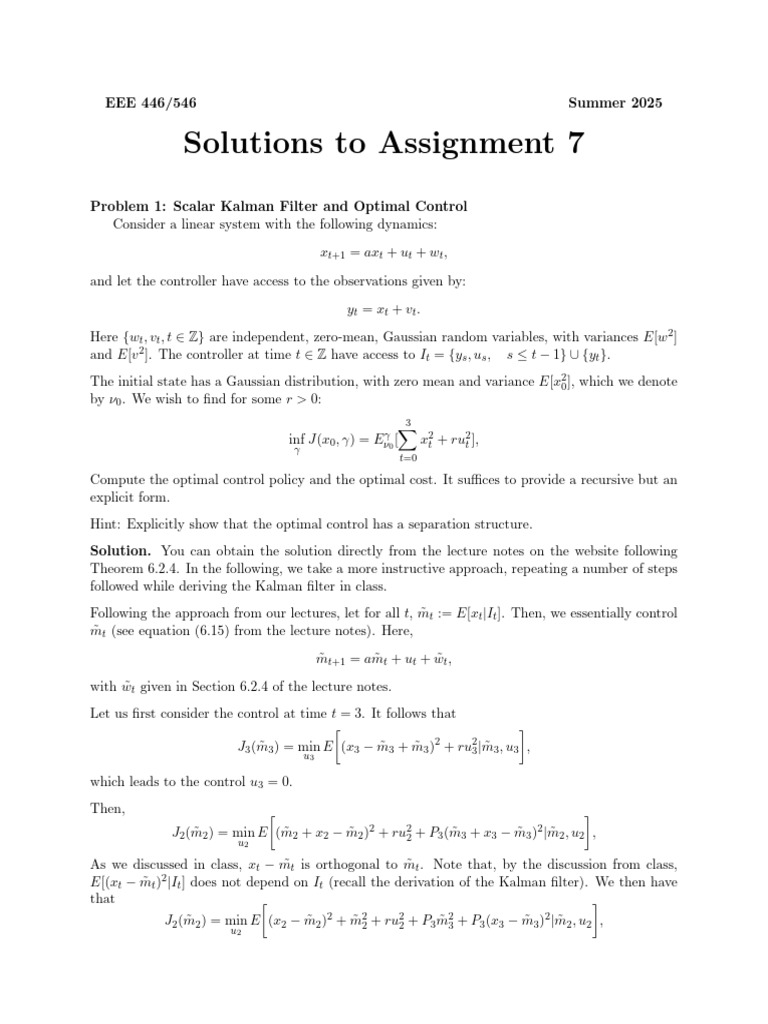 Scalar Kalman Filter Control Solutions | PDF | Kalman Filter | Normal ...