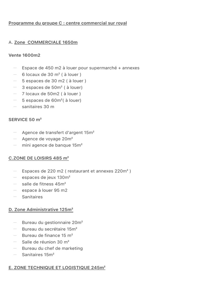 Programme commercial et loisirs royal | PDF