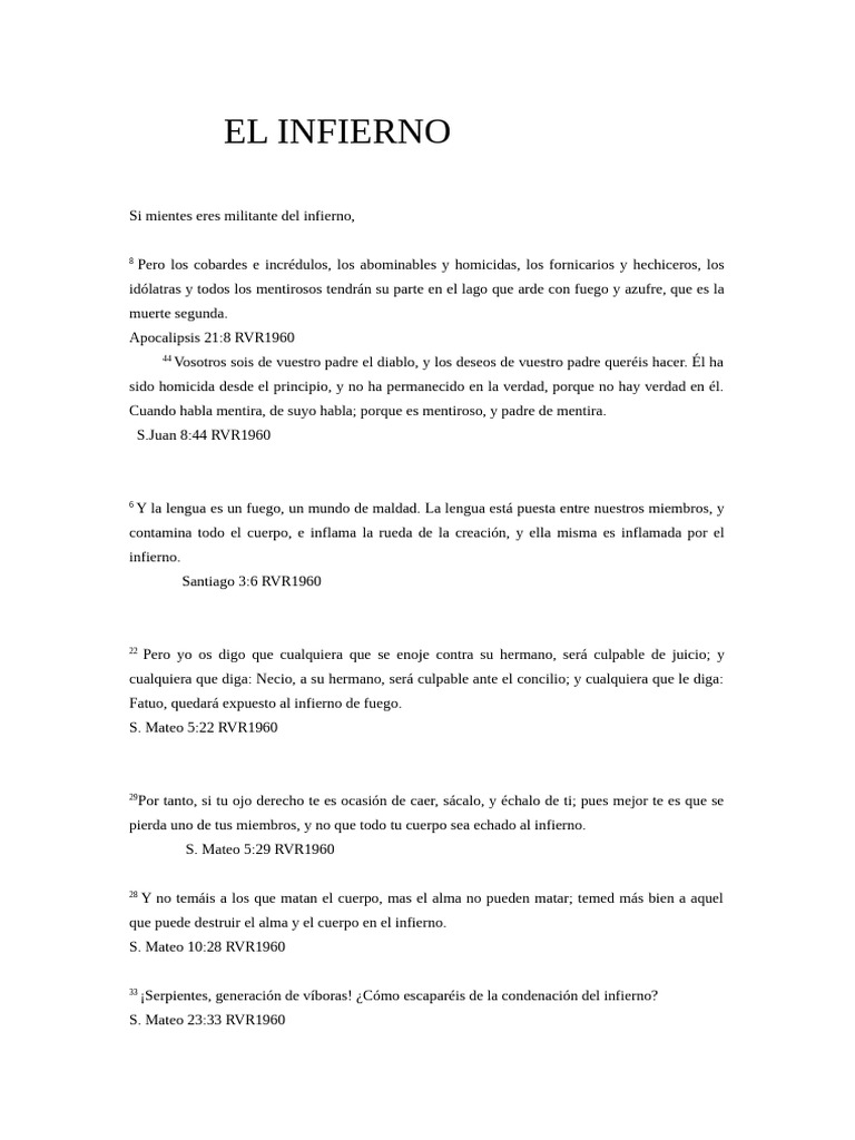 Consecuencias del Infierno según la Biblia | PDF | Infierno | Mitología ...