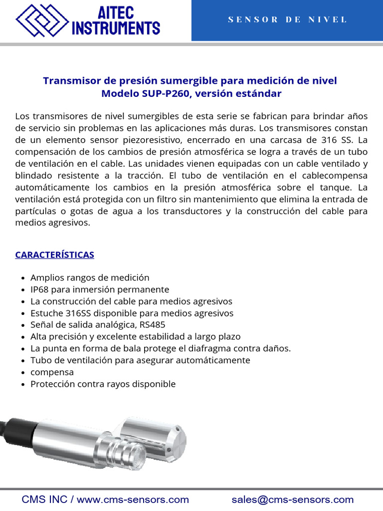 Transmisor de Nivel Sumergible SUP-P260 | PDF | Presión | Sensor