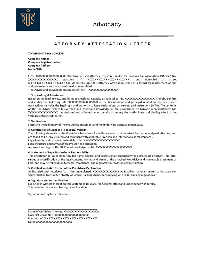 Attorney Attestation Letter Template | PDF | Notary Public | Lawyer