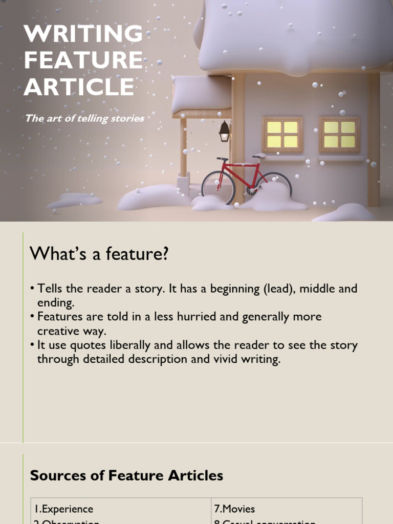 Mastering Feature Article Writing | PDF | Linguistics | Human Communication