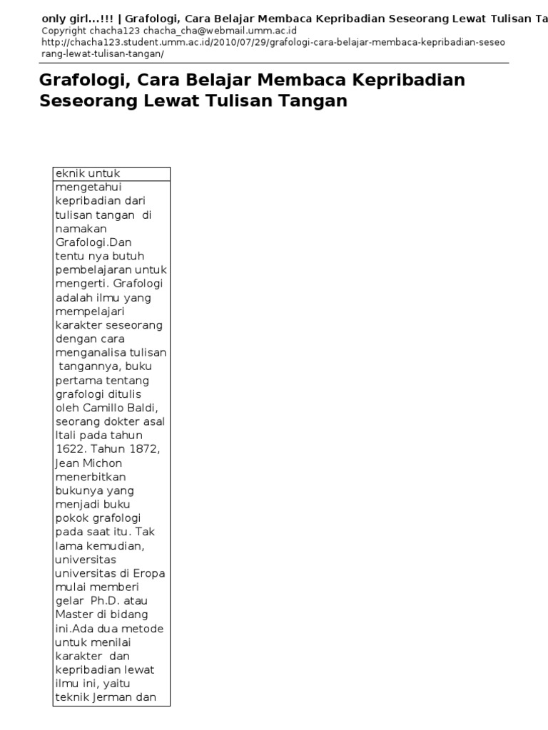 Only Grafologi Cara Belajar Membaca Kepribadian Seseorang