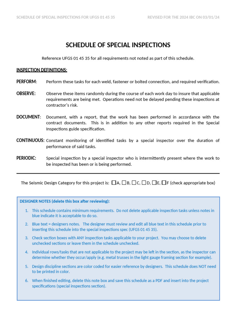 Special Inspections Schedule for UFGS 01 45 35 | PDF | Prestressed ...