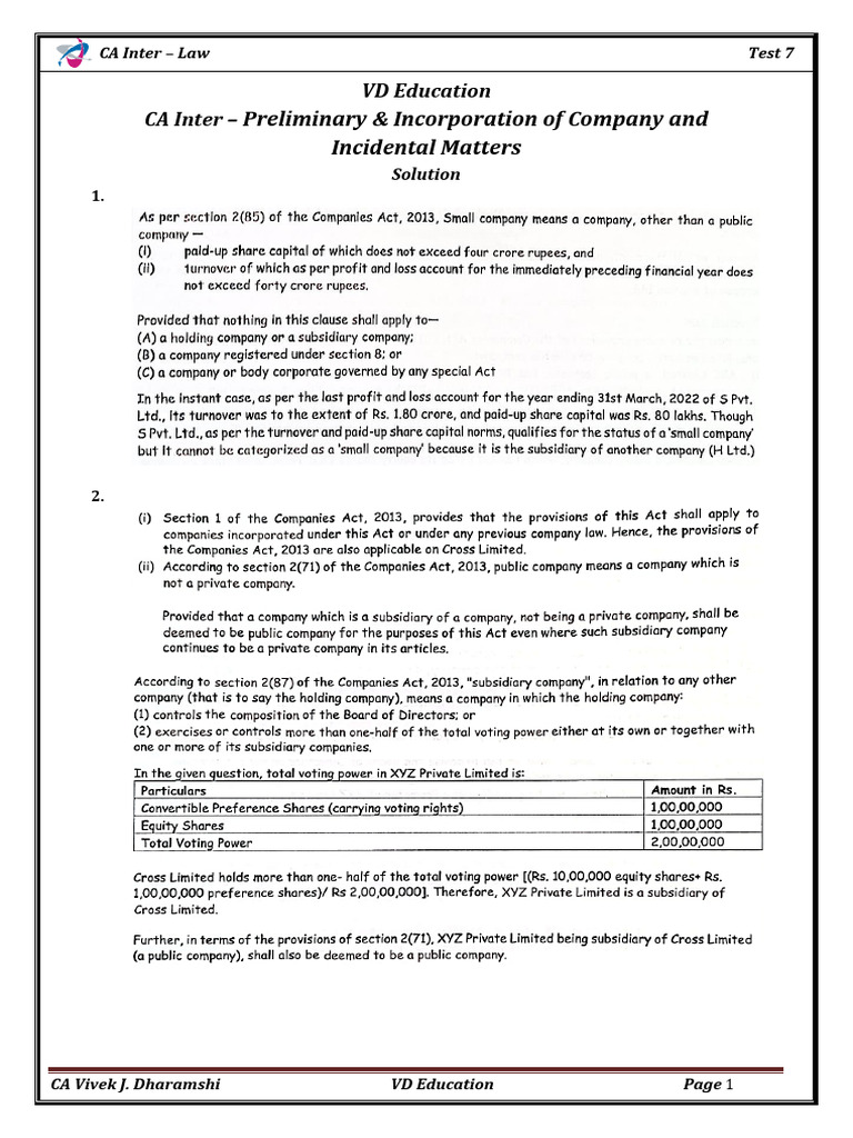 CA Inter Law Test 7 Solutions | PDF