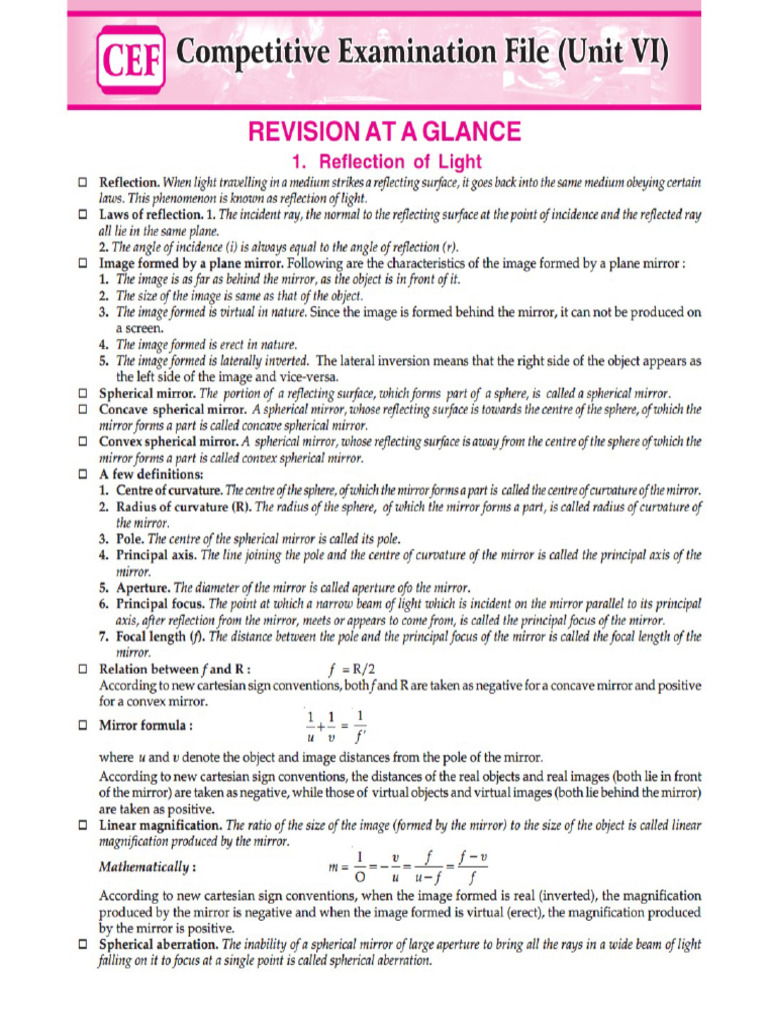 Optics Formulas | PDF