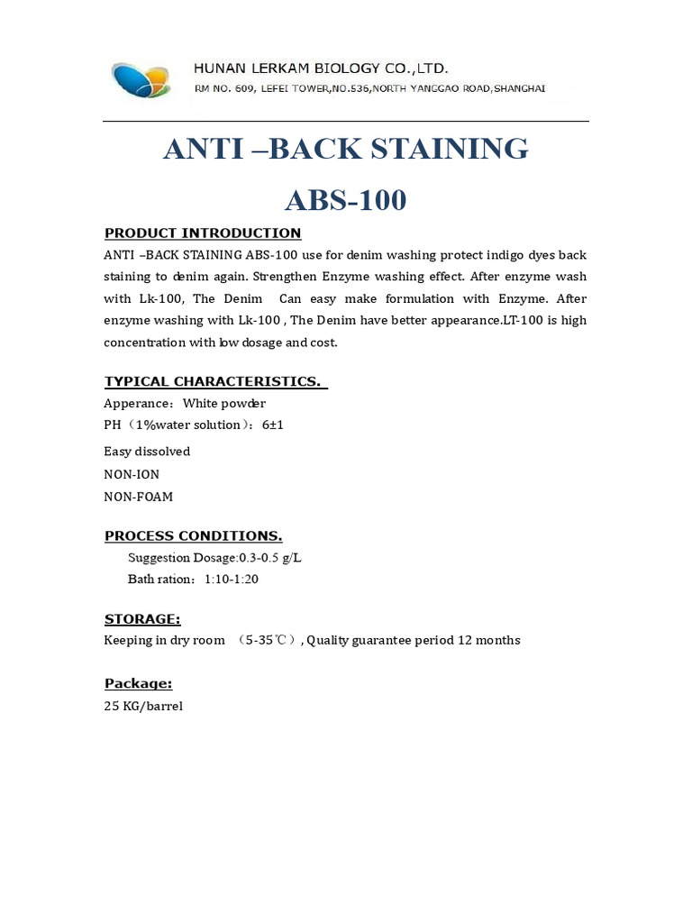 Anti-Back Staining Agent ABS-100 | PDF