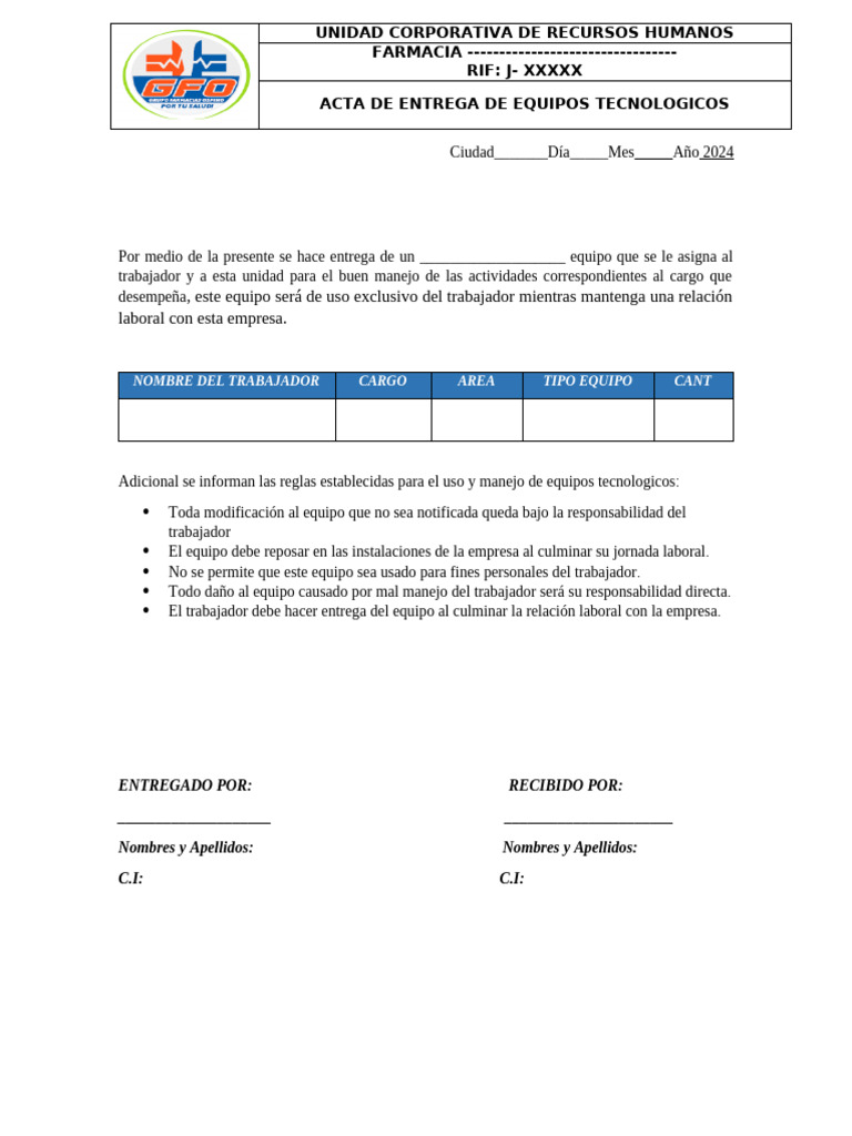 Acta de Entrega de Equipos Tecnológicos | PDF