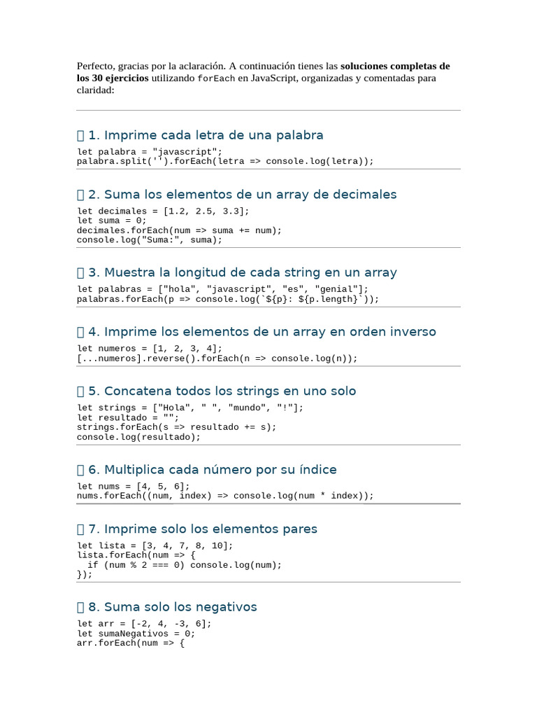30 Ejercicios de forEach en JavaScript | PDF | Paradigmas de ...