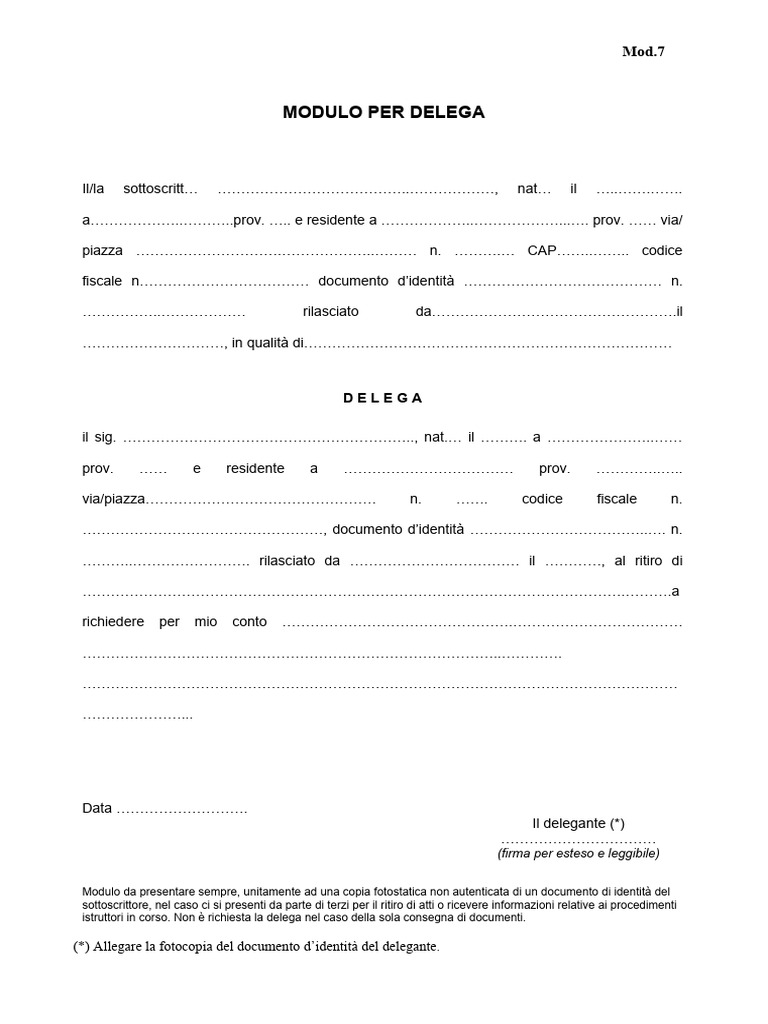 Mod. 7 Modello Per Delega | PDF
