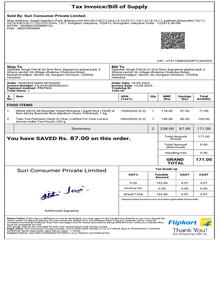 Food Order Invoices and Details | PDF