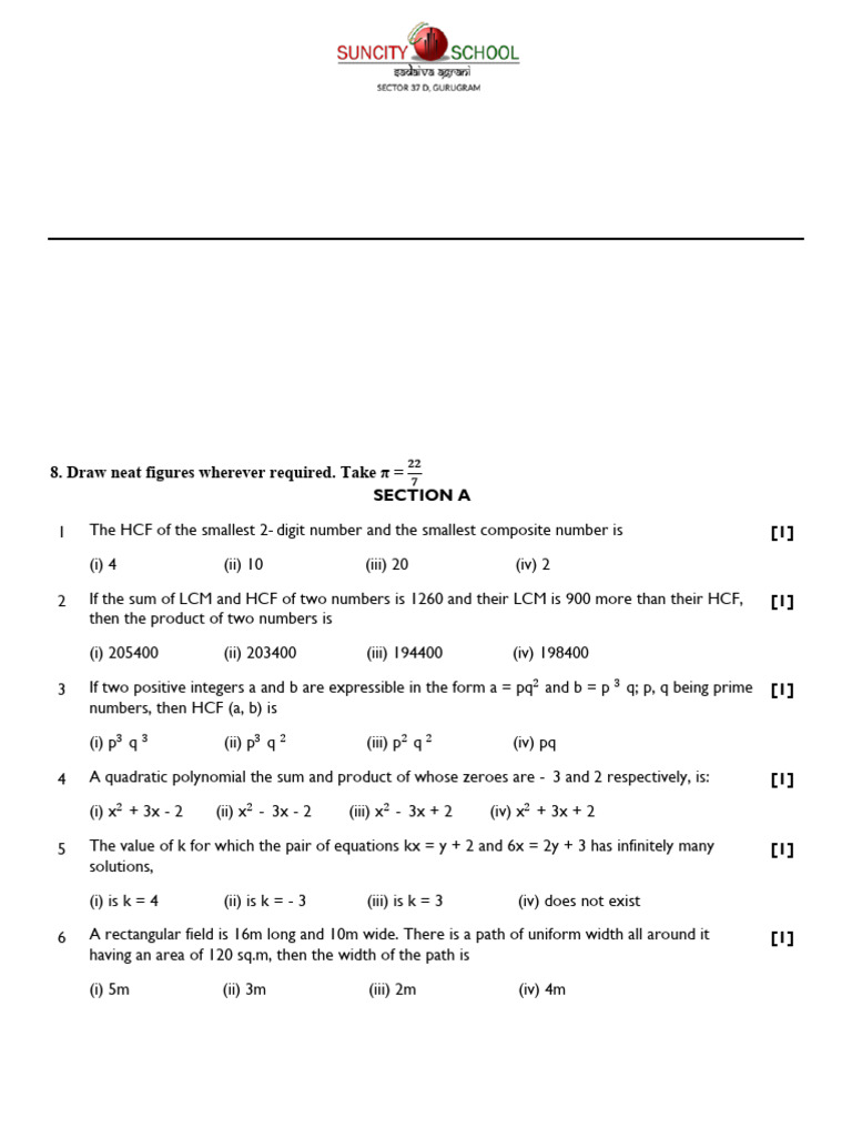 Class X Mathematics Sample Paper | PDF | Speed | Numbers