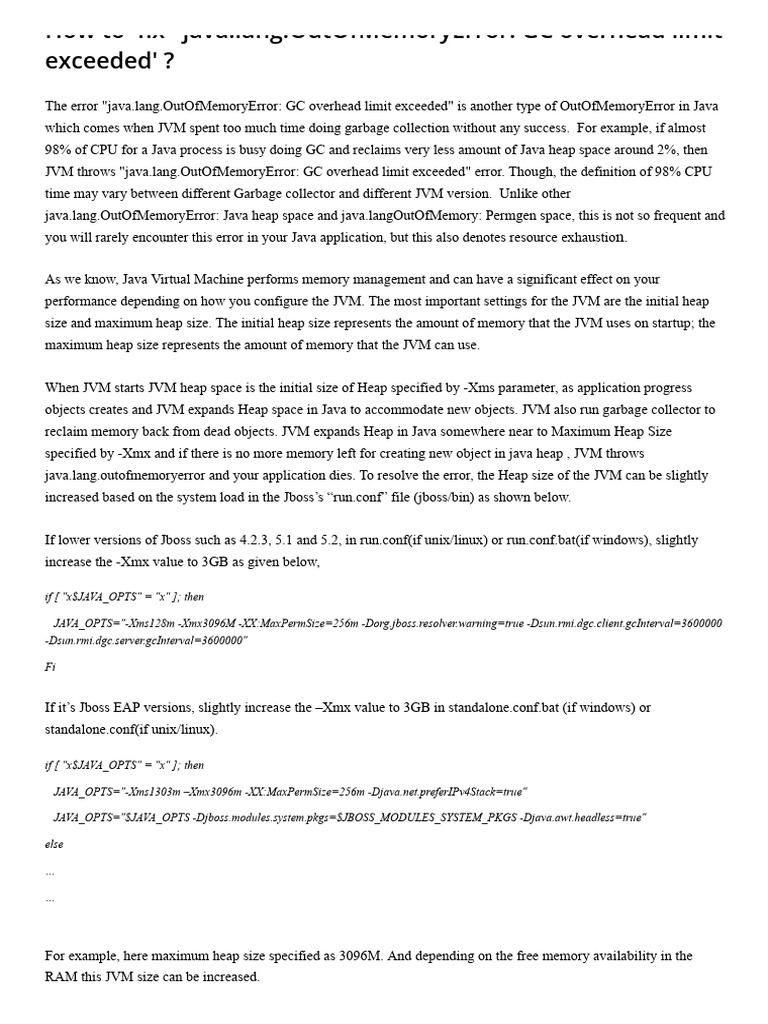 Fixing GC Overhead Limit Exceeded Error | PDF | Java (Programming ...