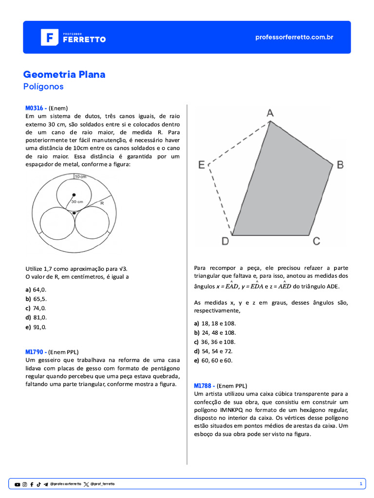 Questões de Geometria Plana para ENEM | PDF | Triângulo | Polígono