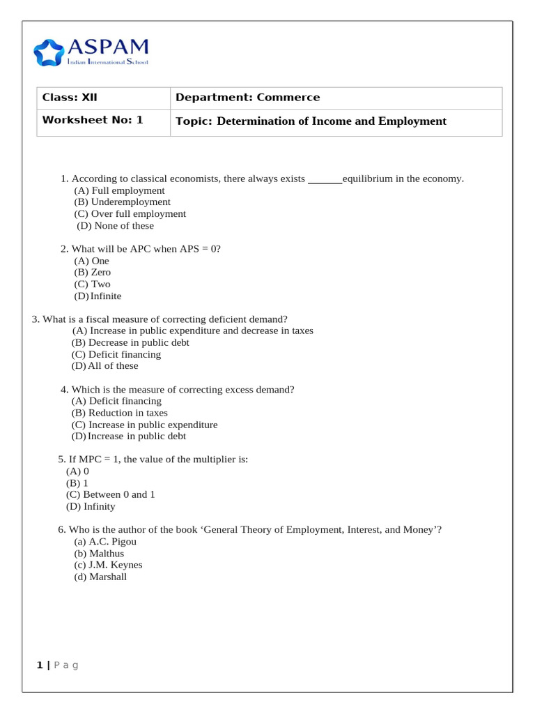 Income and Employment Determination Guide | PDF | Fiscal Multiplier ...