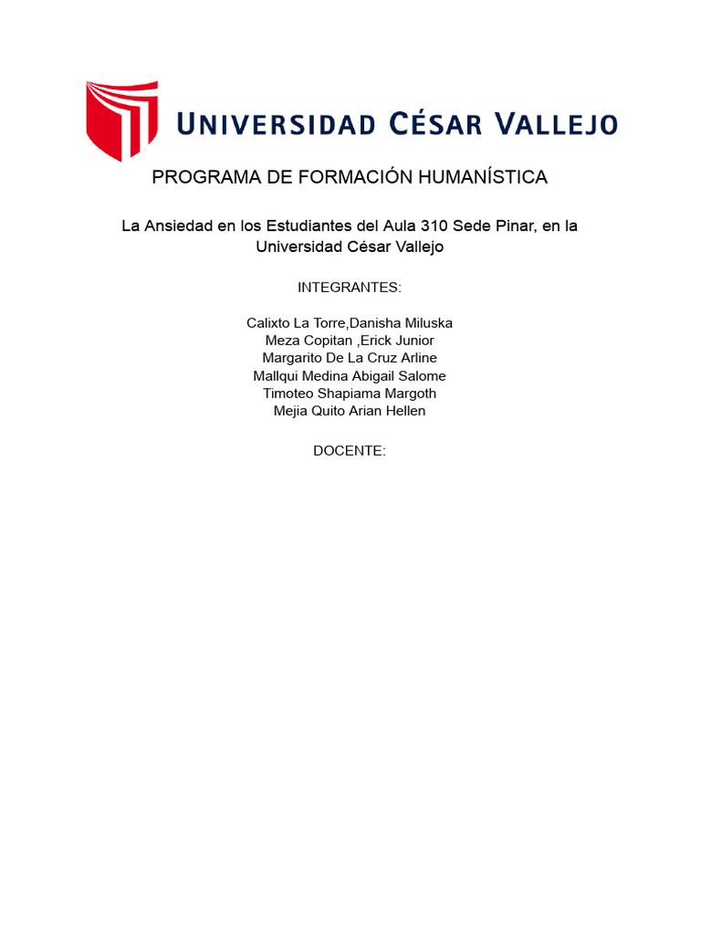 Ansiedad en Estudiantes de Aula 310 UCV | PDF | Ansiedad | Las emociones