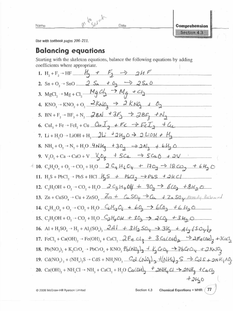 Balancing Chemical Equations Guide | PDF | Chloride | Hydroxide