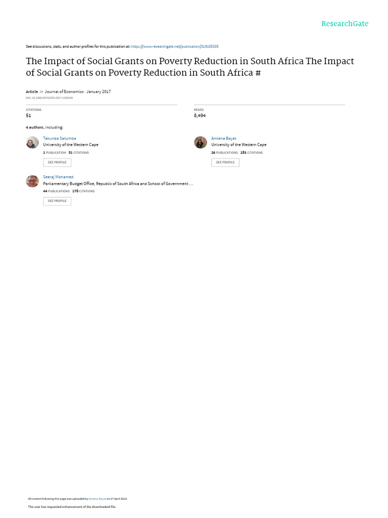 Social Grants and Poverty in South Africa | PDF | Poverty | Poverty ...