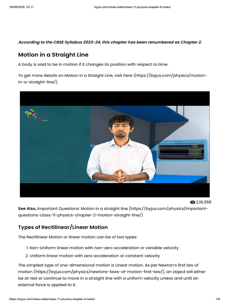 Class 11 Motion in a Plane Notes | PDF | Velocity | Acceleration