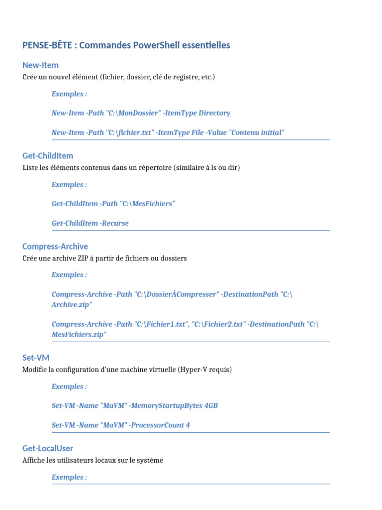 Commandes PowerShell Essentielles | PDF
