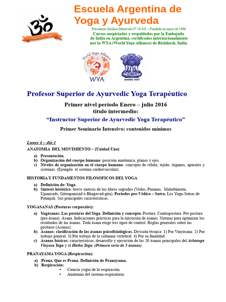 Curso de Ayurvedic Yoga Terapéutico | PDF | Ayurveda | Asana
