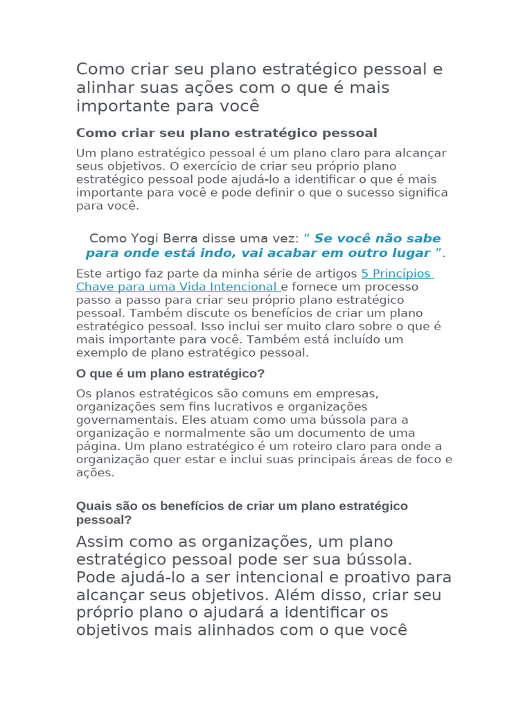 Como Criar um Plano Estratégico Pessoal | PDF | Vida | Tempo